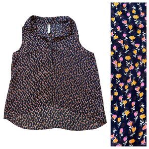 Aeropostale Floral Top Sleeveless Hi Low Button Down Semi Sheer